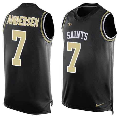 Men's Limited Morten Andersen Nike Jersey Black - #7 Player Name & Number Tank Top NFL New Orleans Saints